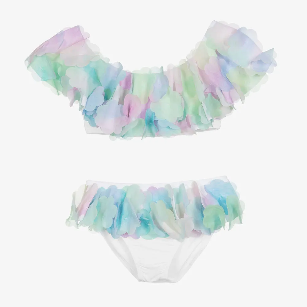 Teen Girls White Floral Ruffle Bikini