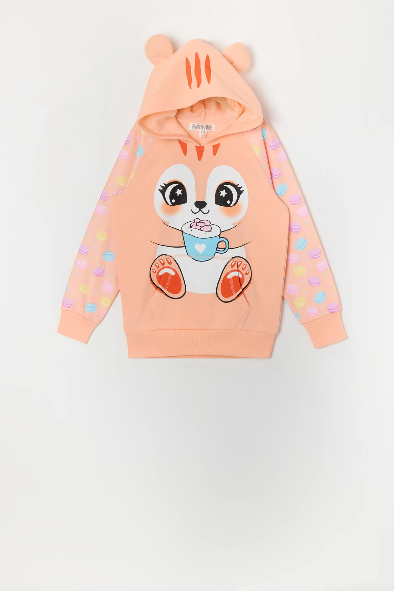 Urban Kids Girls Peach Tiger Character Hoodie