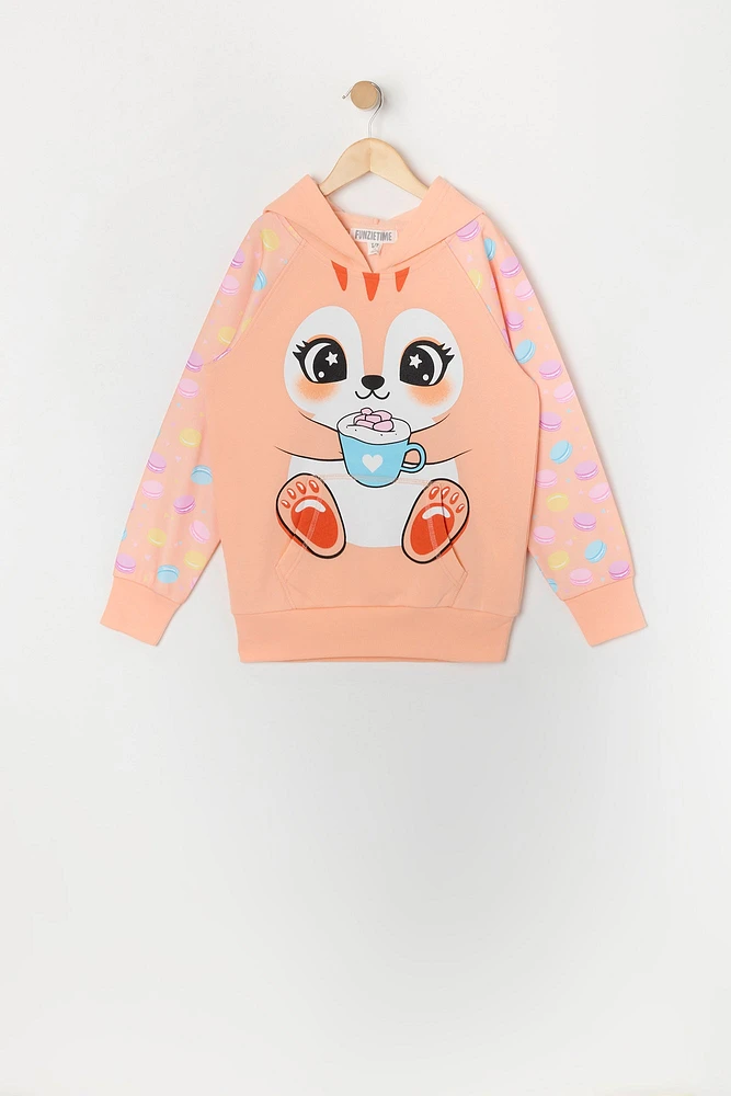 Urban Kids Girls Peach Tiger Character Hoodie