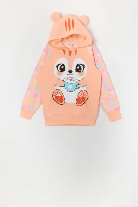 Urban Kids Girls Peach Tiger Character Hoodie