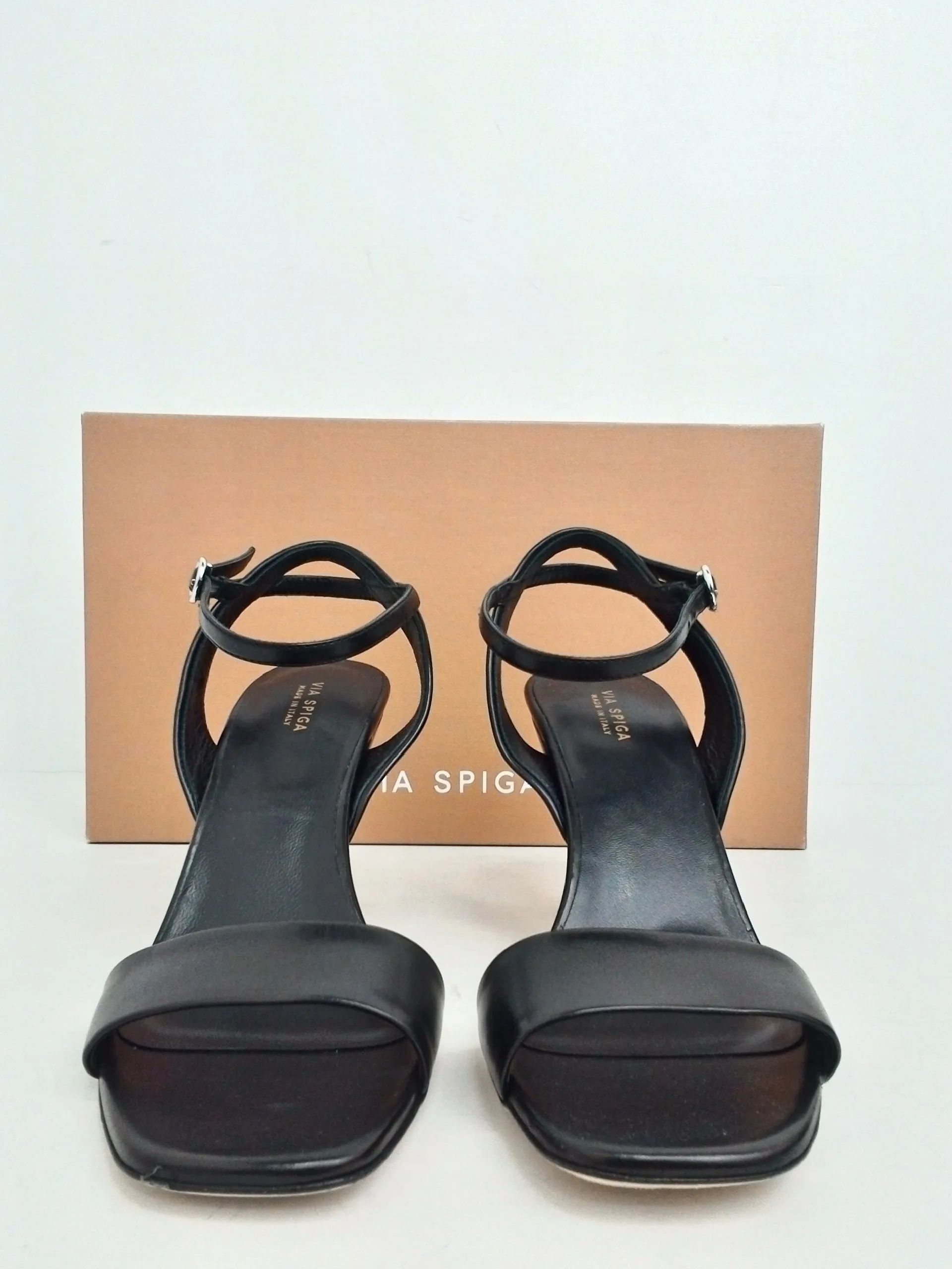 Via Spiga Women's Ria Black Leather Heeled Sandals Size 7.5 M