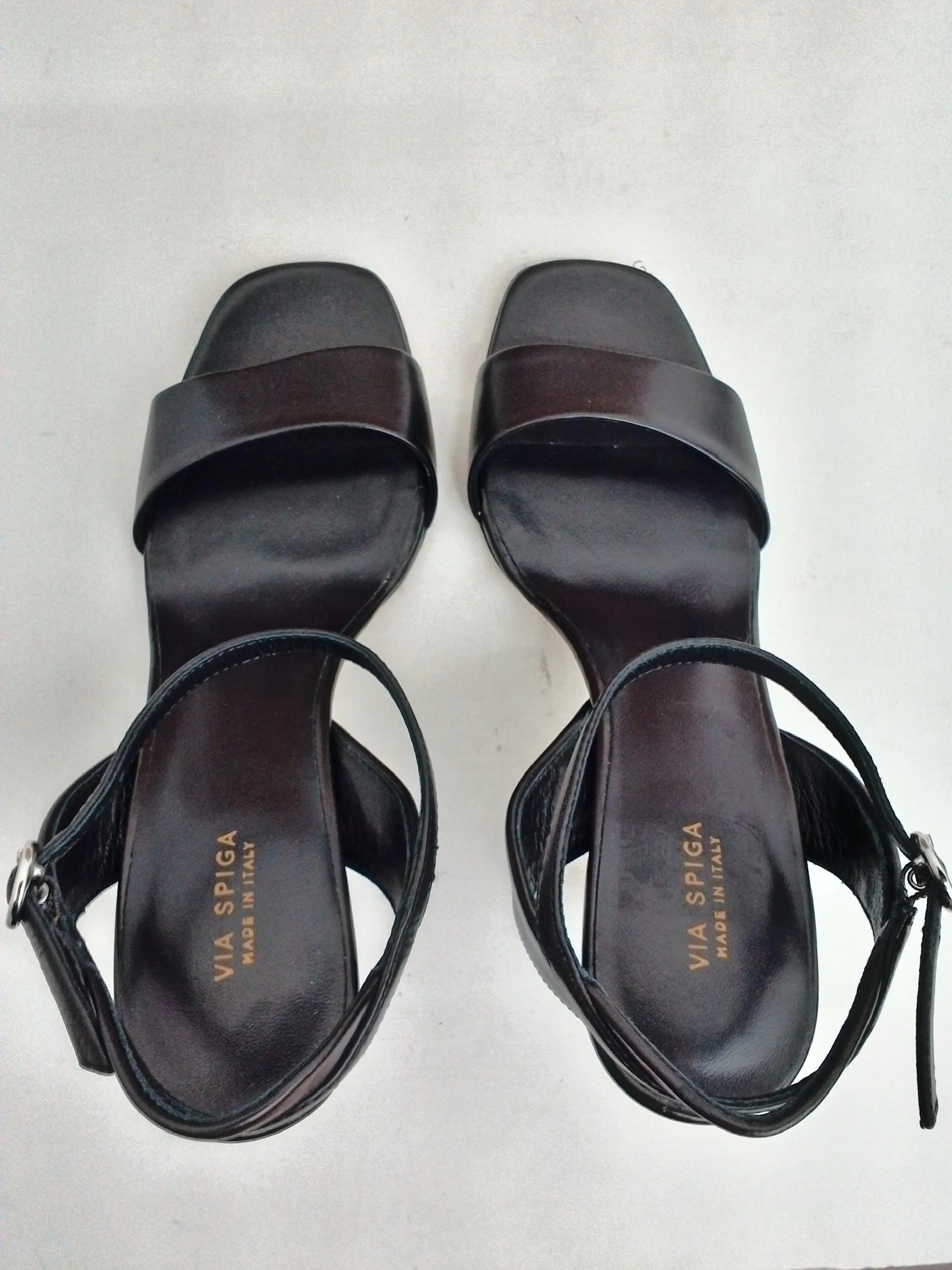 Via Spiga Women's Ria Black Leather Heeled Sandals Size 7.5 M