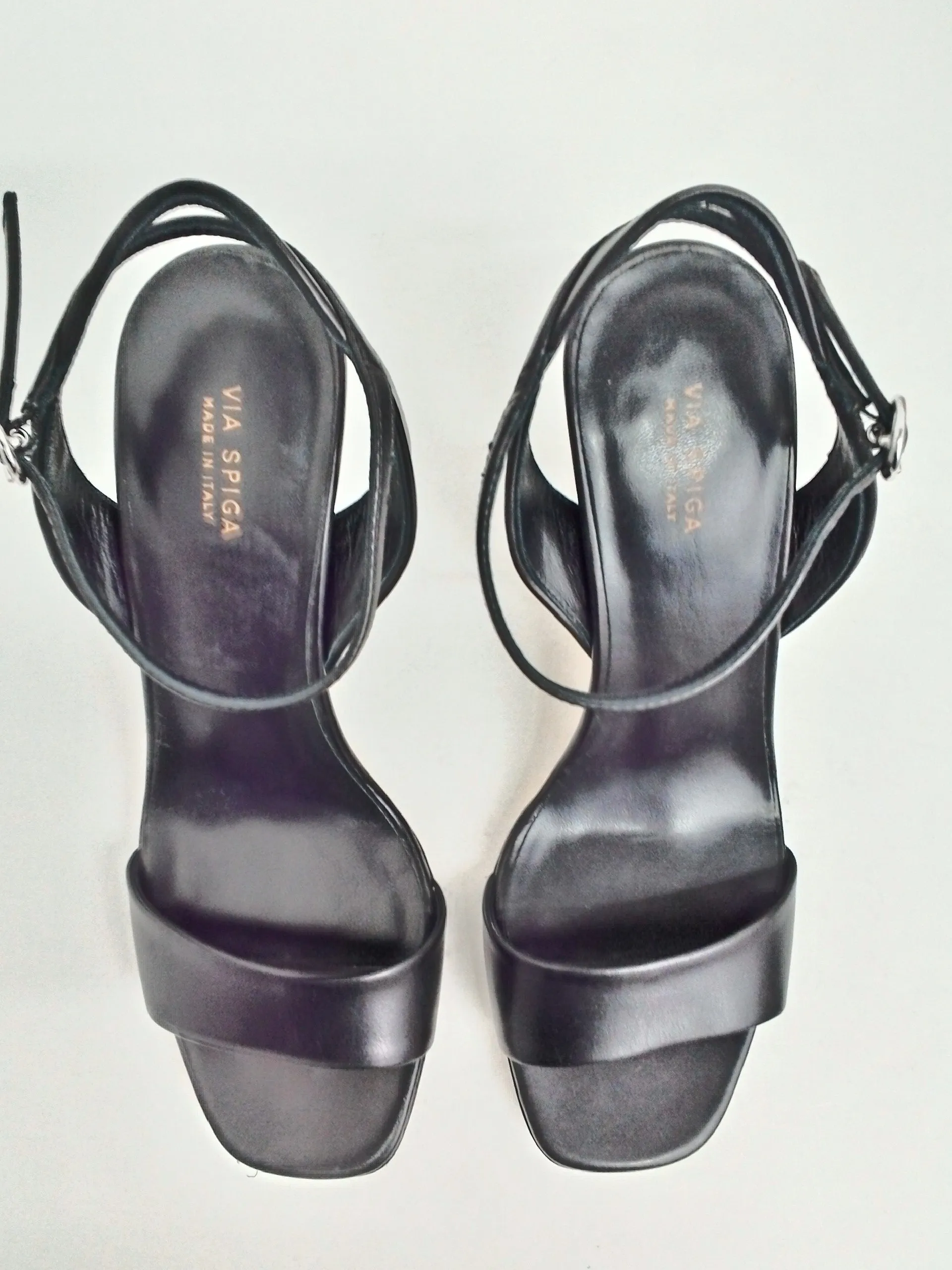 Via Spiga Women's Ria Black Leather Heeled Sandals Size 7.5 M