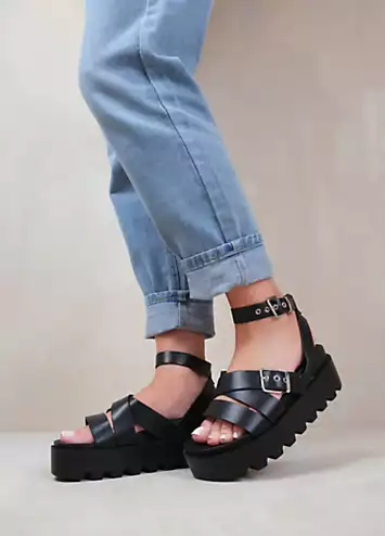 Where’s That From Layla Black Buckle Strap Platform Sandals | Grattan