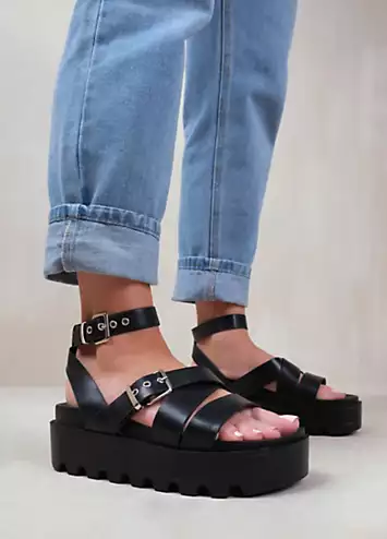 Where’s That From Layla Black Buckle Strap Platform Sandals | Grattan