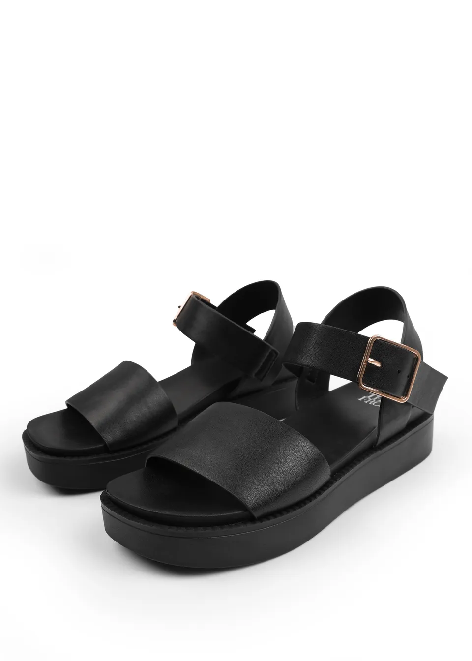 Where's That From Black Pu Phoenix Classic Flat Sandals