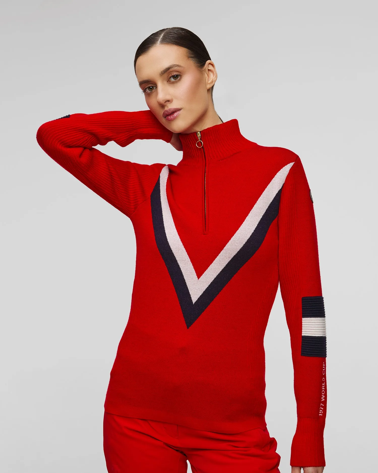 Women's red zip-up turtleneck We Norwegians Hafjell 1755-20